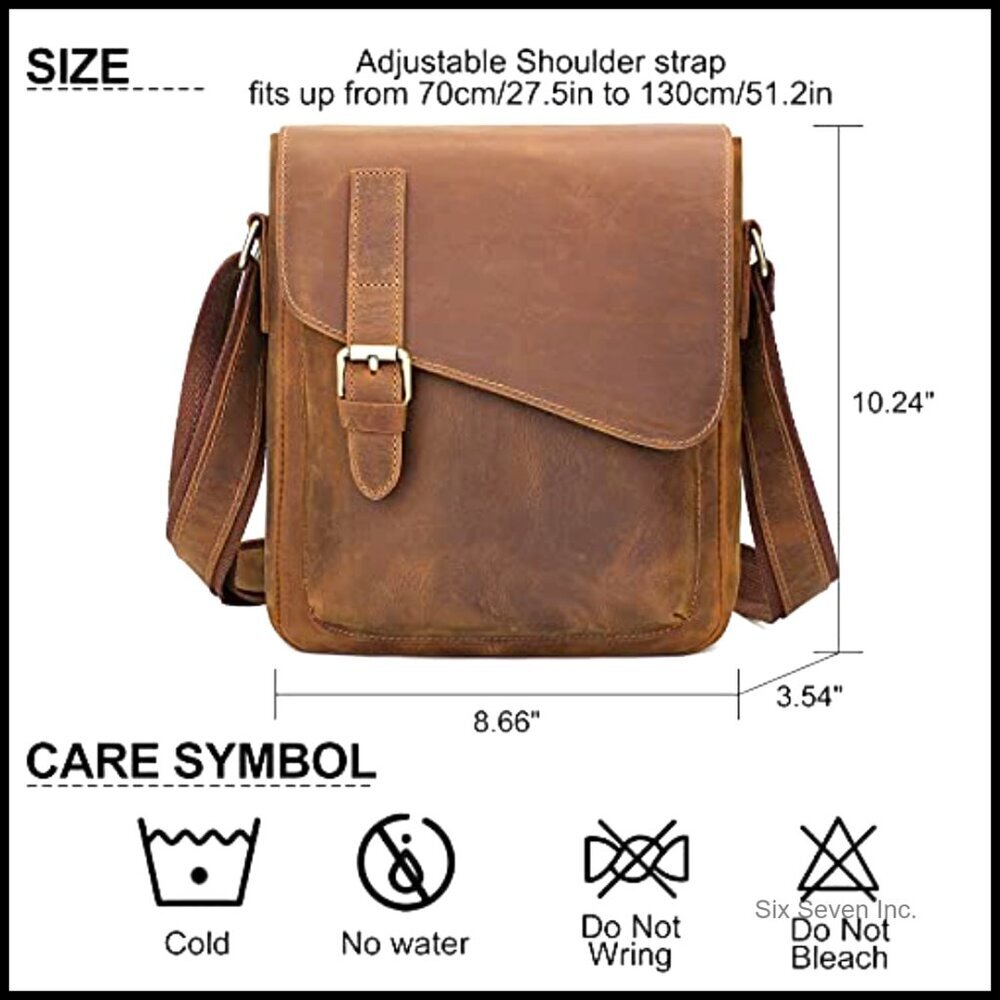 Genuine Leather Messenger Bag Vintage Crossbody Shoulder Bag Unisex Anti-Theft - Picture 4 of 7